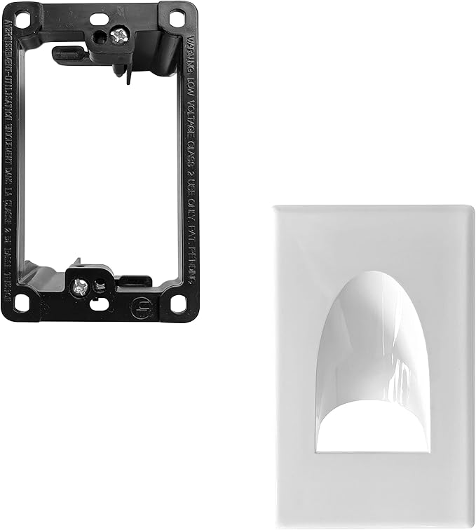 1 Pack Wall Plate Cable Pass Through with Bracket - Screwless In Wall Cable Management Kit - Snap ON Wall Plate with Single Gang Low Voltage Mounting Bracket - Decorator Cover for Low Voltage Cables