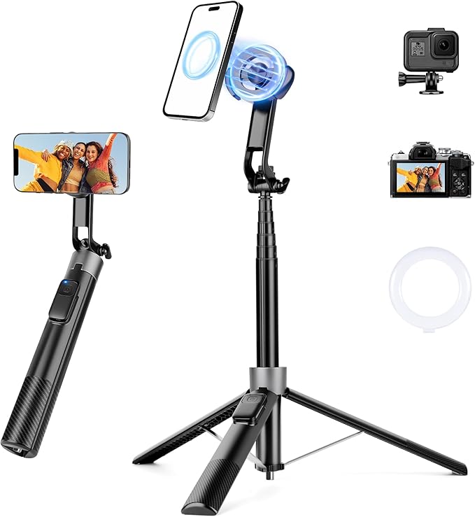 Magnetic Tripod for iPhone, 69" Phone Tripod Selfie Stick with Stake