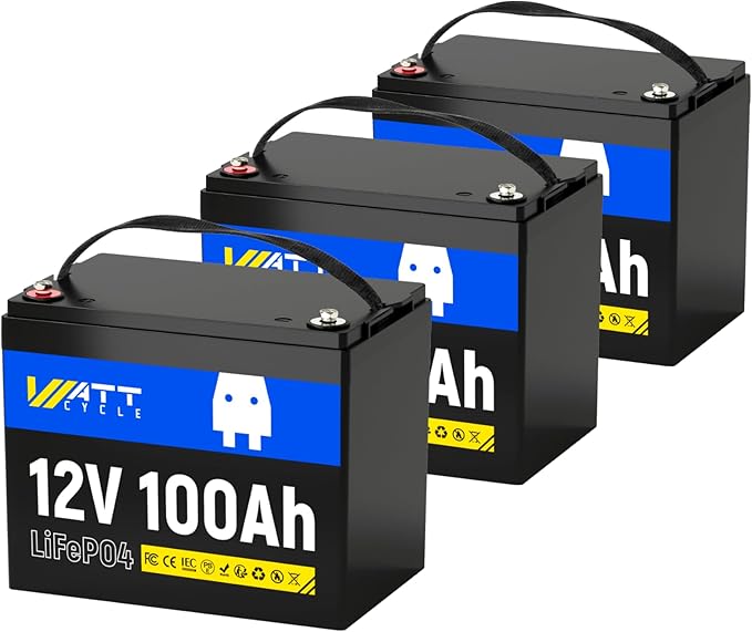 Wattcycle 12V 100Ah Lithium Battery 2 Pack, LiFePO4 Battery 12V 110A BMS, Lithium RV Batteries 15000+ Deep Cycles, Built-in Low-Temperature Protection, Perfect for Home Energy, RV, Marine, Solar