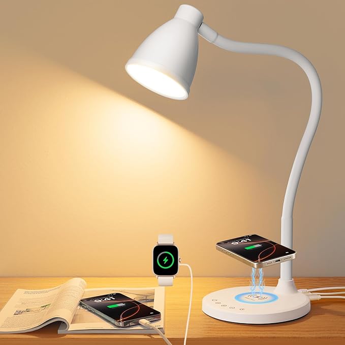 BOHON LED Desk Lamp for Home Office with USB C Charging Wireless Charger