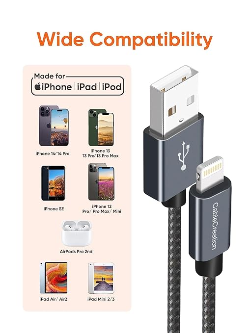 CableCreation iPhone Charger Cable 0.5FT/0.15m, USB A to Lightning Cable