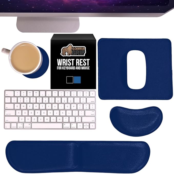GORILLA GRIP Silky Gel Memory Foam Wrist Rest for Computer Keyboard, Ergonomic Design for Typing Pain Relief, Desk Pads Support Hand and Arm, Mousepad Rests, Stain Resistant