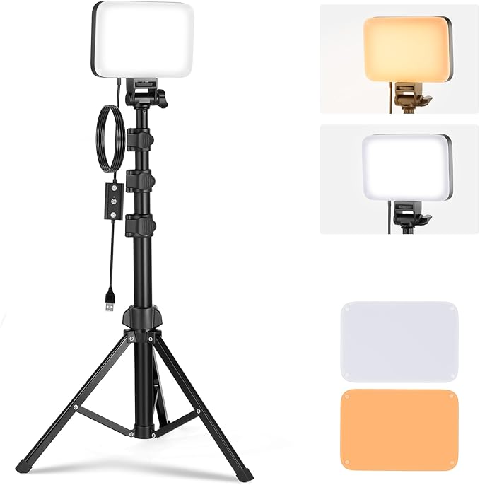 NEEWER Basics 2 Pack LED Video Light Panel Lighting Kit, Bi Color Dimmable Portable Studio Lights with Stands & Filters, 3200K-5600K 750lux CRI95 for Video Recording Live Streaming Photography