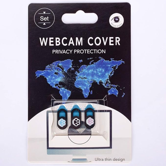Webcam Cover 3 Pack Slide Ultra Thin Laptop Camera Cover for Echo Show, Phone, Computer, Tablet, Mac Air, Chromebook, PC - Paw Paw Black