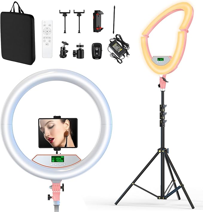 22" Ring Light with Stand: Touch Screen LED Display & 75" Tall Tripod