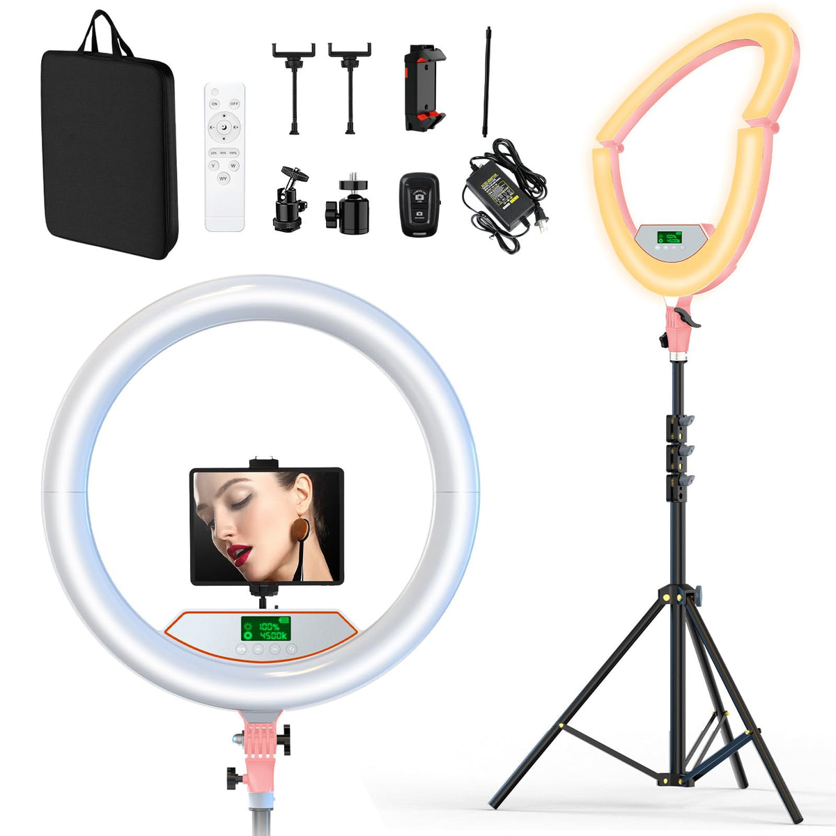 22" Ring Light with Stand: Touch Screen LED Display & 75" Tall Tripod,