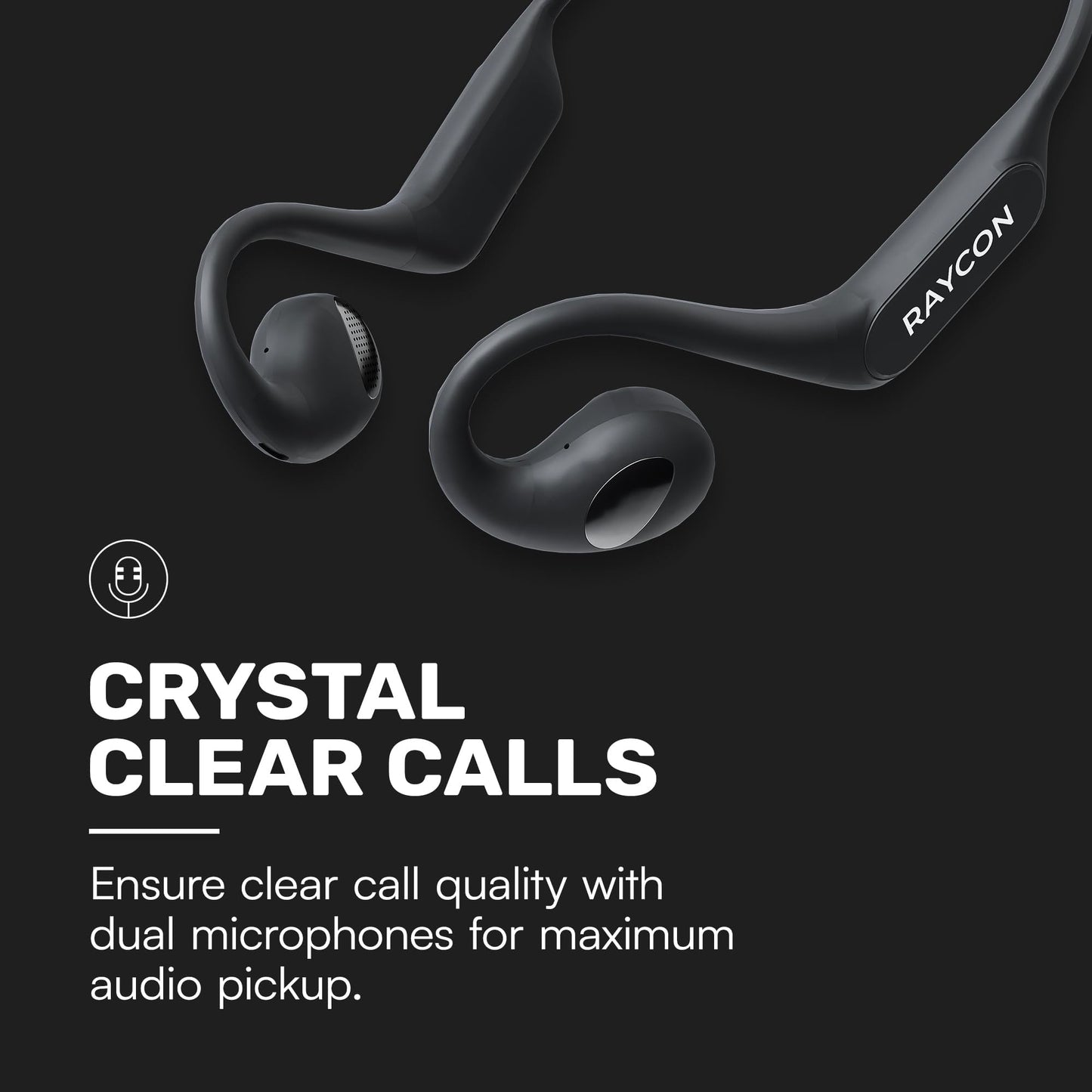 Raycon Open Bluetooth Headphones - Open Ear Running Headphones, Sweat & Water-Resistant Open Earbuds with Mic for Sports & Workouts, 12hr Playtime (Black)