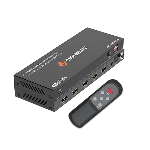 J-Tech Digital 8K HDMI Switch 2 in 1 Out 8K@60Hz 4K@120Hz 1080P@240Hz, HDMI Audio Extraction to Optical & 3.5mm, HDR HDCP 2.3 EDID Control, Compatible with PS5 PS4 Xbox Switch Apple TV Roku Fire TV