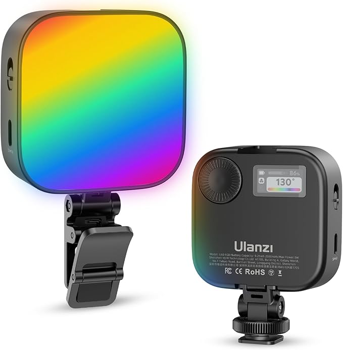 ULANZI VL49 RGB Video Lights White, LED Camera Light 360° Full Color Portable Photography Lighting w 3 Cold Shoe, 2000mAh Rechargeable CRI 95+ 2500-9000K Lamp Support Magnetic Attraction