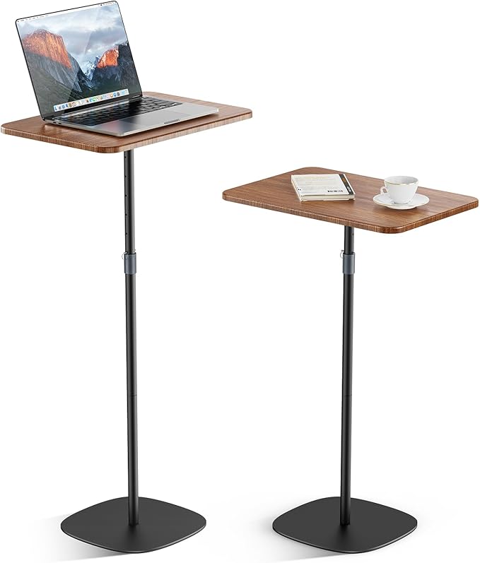 POLESTO Portable Laptop Floor Stand, Bedside/Sofa Table with Height Adjustable 18''~48'', Sleek Wooden Lectern Standing Desk Mobile Podium for Home, Office, School