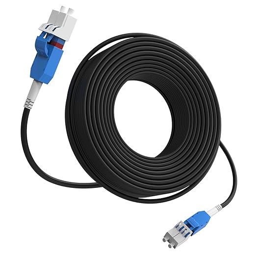 10M/33FT LC to LC Armored Outdoor Fiber Optic Cable, Single Mode Duplex 9/125μm SMF Fiber Patch Cord, OS1/OS2 Compatible, Black LSZH Jacket, Uniboot Jumper for FTTH, Data Center, Long-Distance Use
