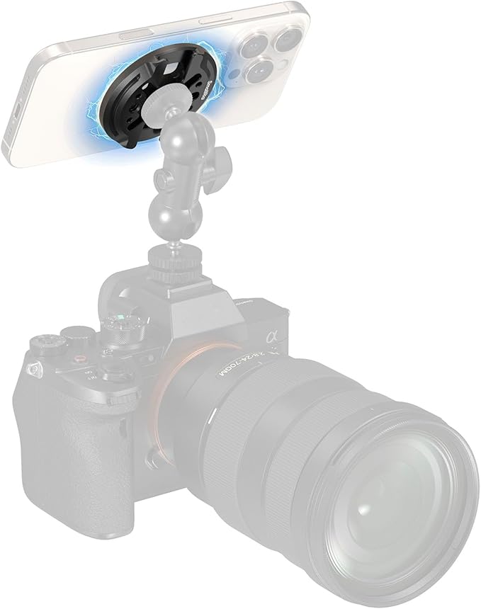 SMALLRIG Magnetic Metal Phone Mount with Cold Shoe Mount, Adjustable Rotatable Phone Tripod Holder Adapter for iPhone 17/16/15, Camera Monitoring, Tripods, Stabilizers - 5156