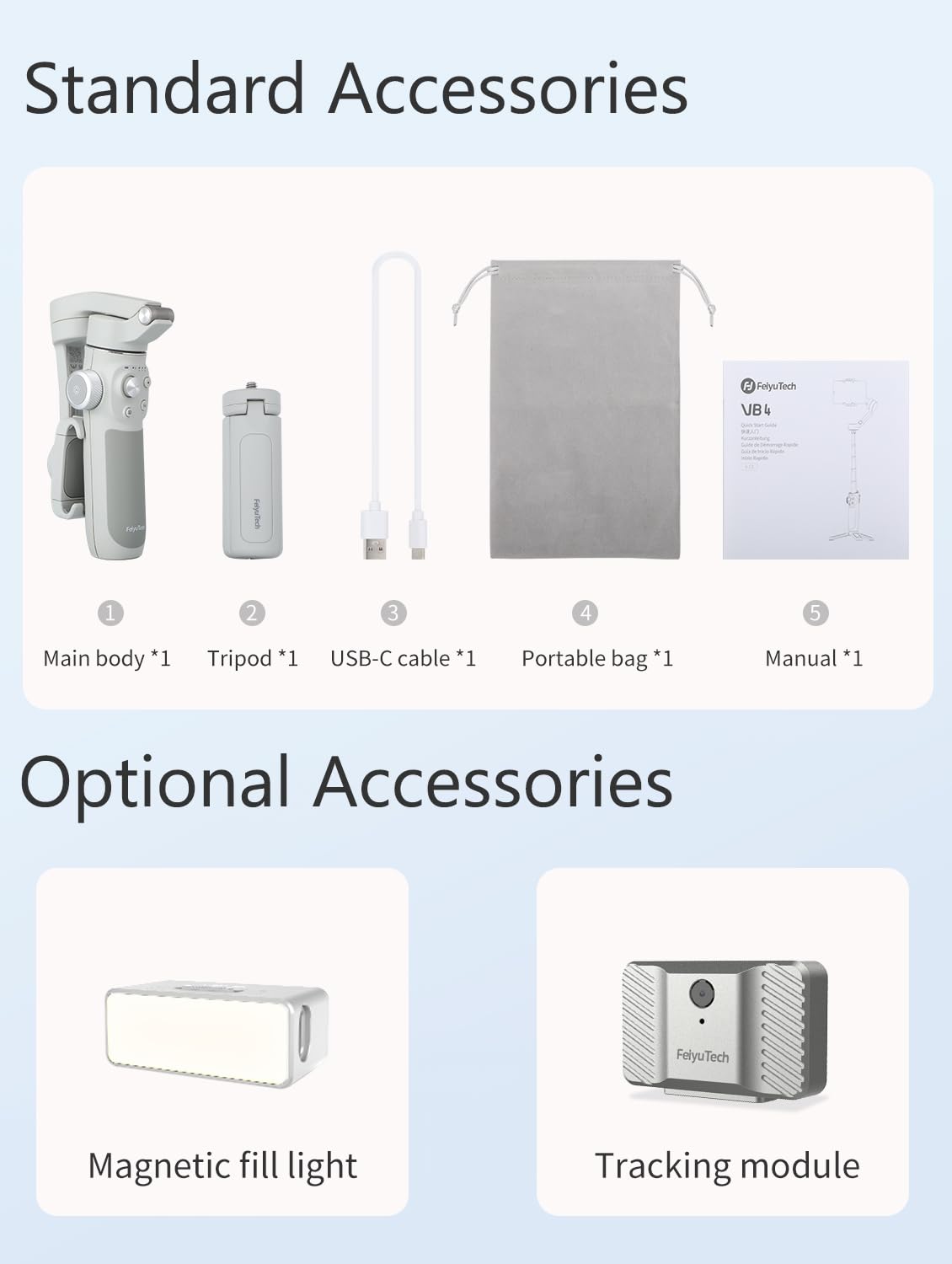 FeiyuTech VB 4 Smartphone Gimbal Stabilizer, 8.4" Extendable 3-Axis Rod