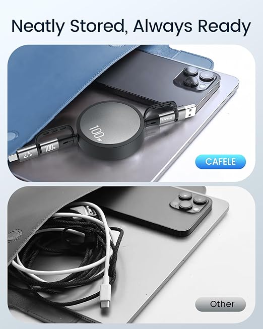 CAFELE 5-in-1 Retractable USB C Cable, 100W Multi Charging Cable USB C/A to L/Type C, 5A Fast Charging Multiple Charger Cord for Multiple Devices, Phone 16/15/14, Galaxy S24/S23, MBook, Pad (3.6ft)