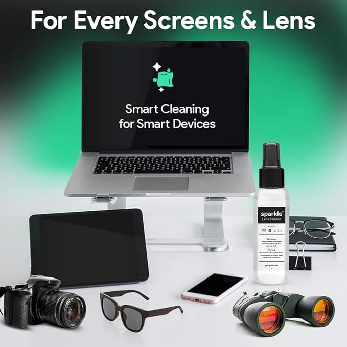 Sparkle Anti-Reflective Lens Cleaner Spray kit | (1) 1oz Glasses Cleaner Spray + (1) Microfiber Cloth for Eyeglasses, Sunglasses, Lenses, Screens and Camera Cleaning Kit (2 Piece Set)