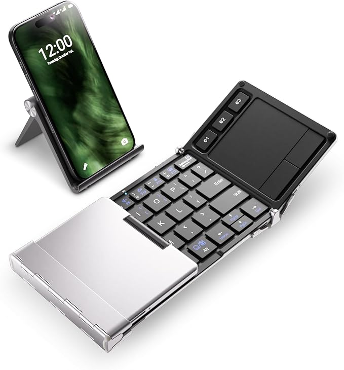 iClever BK08 Foldable Keyboard with Touchpad for Phone and Tablet, Gray