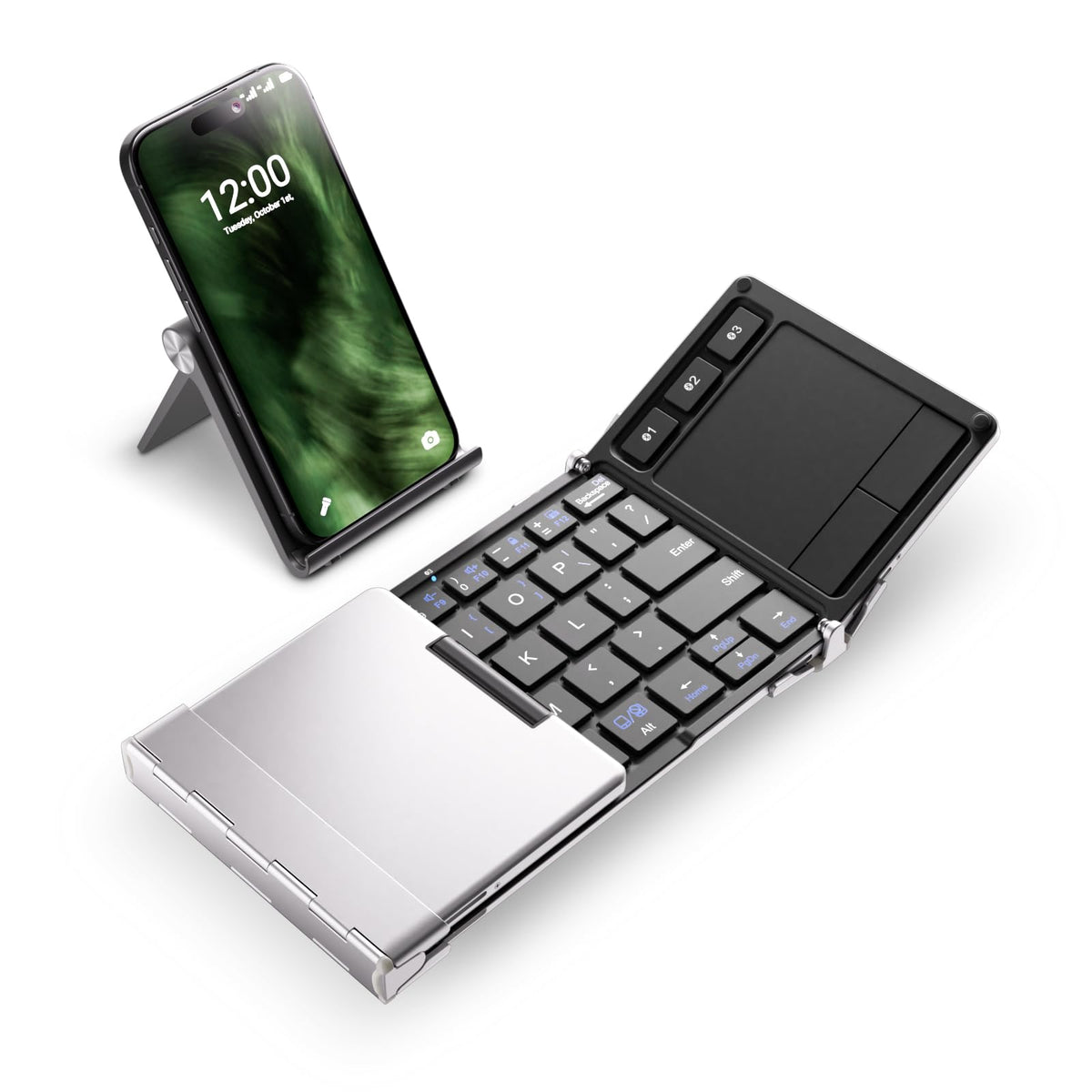 iClever BK08 Foldable Keyboard with Touchpad for Phone and Tablet, Gray