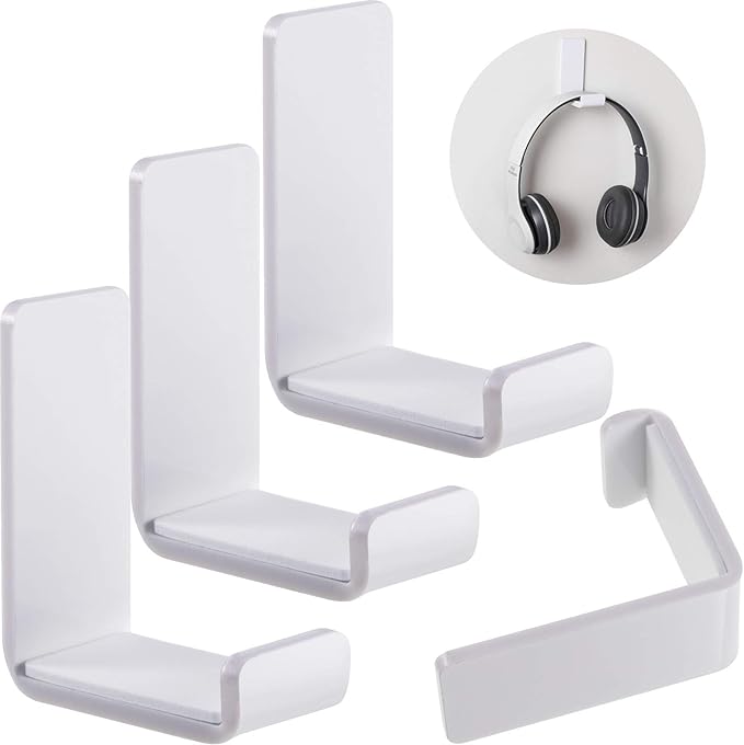 Weewooday 4 Pieces Headphone Hanger Headset Stand Holder Adhesive Wall Mount Headphone Hook for Desk Acrylic Gaming Earphones Hanger with Glues for Earphone Controller(Clear)