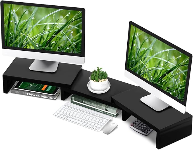TAVR Dual Monitor Stand Riser, Wooden Computer Monitor Stand for 2 Monitors