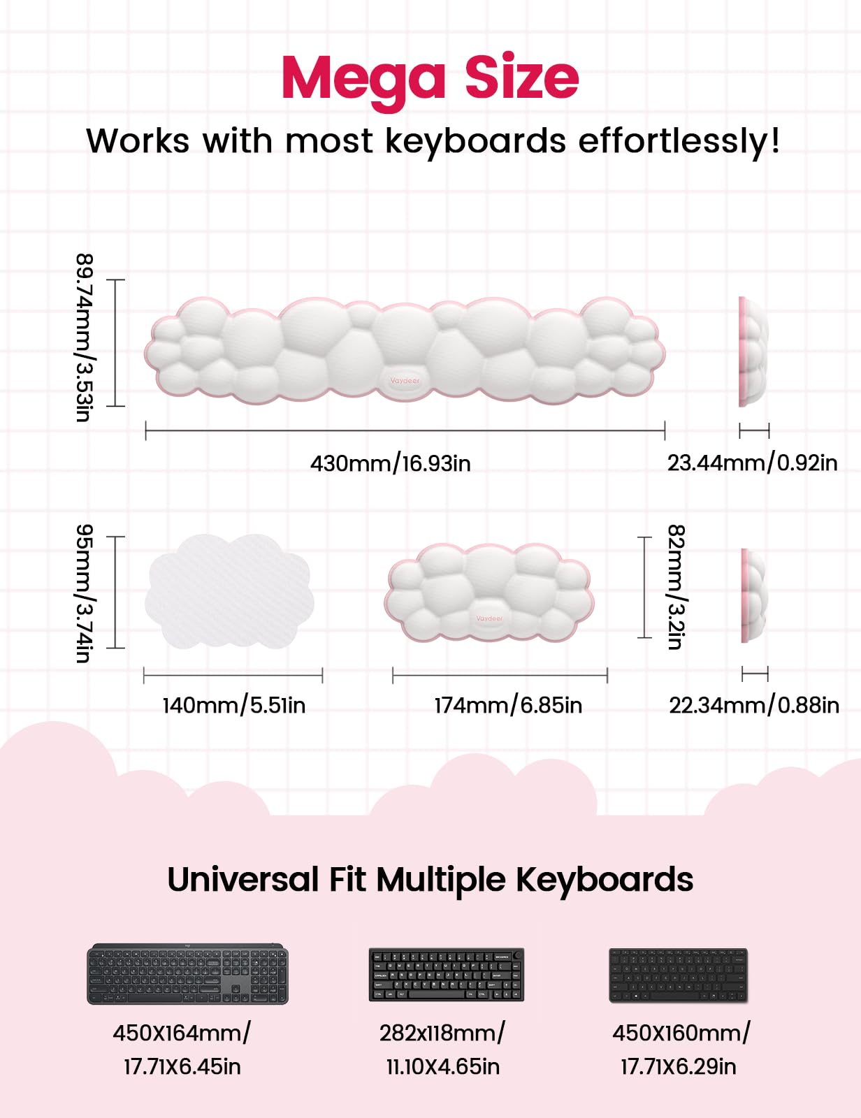 Vaydeer Cloud Keyboard Wrist Rest Set – Ergonomic Memory Foam Wrist Pad for Computer, Laptop & Gaming, Non-Slip Cute Desk Accessories for Office(Keyboard Rest + Mouse Rest + Coaster)
