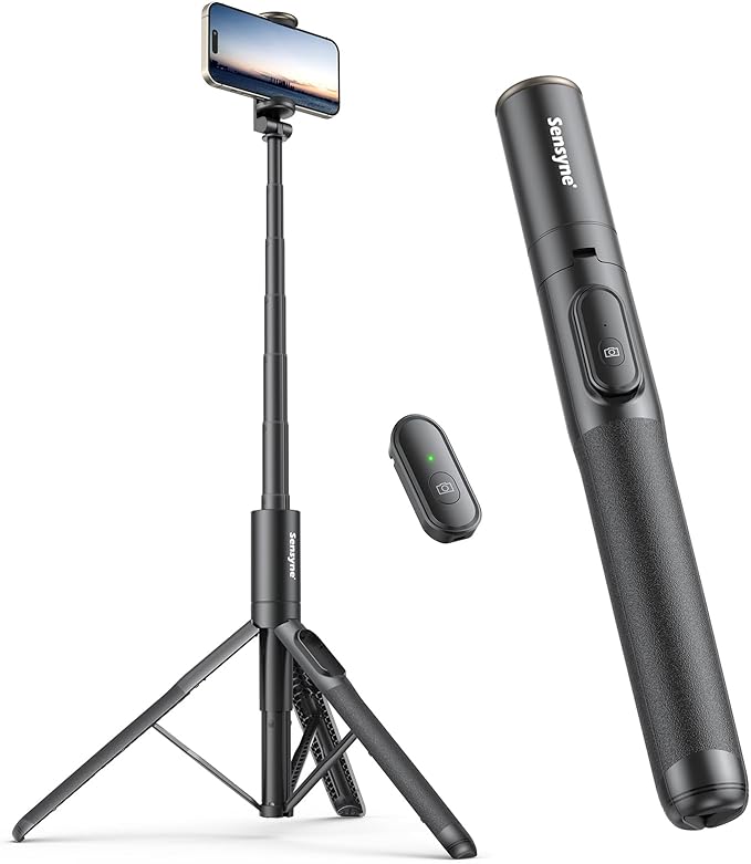 Sensyne 68" Phone Tripod & Selfie Stick, Lightweight All in One Phone Tripod Integrated with Wireless Remote Compatible with All Cell Phones for Selfie/Video Recording/Photo/Live Stream/Vlog(Black)