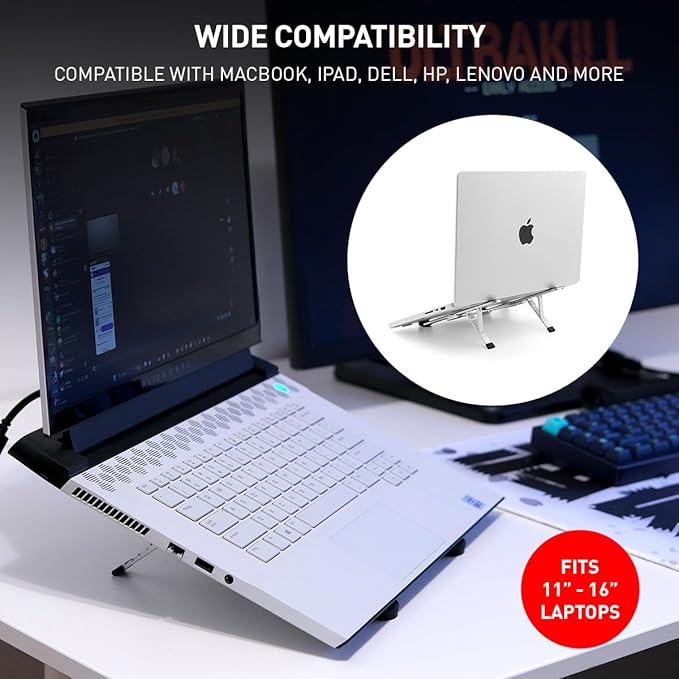 NSMO Laptop Stand - Foldable, Adjustable, Ergonomic Aluminum Stand with 5-Level Height Adjustment, Heat Dissipation, Non-Slip Design, Portable for 11”-16” Laptops, Gaming, Office, Travel