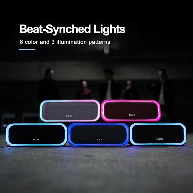 DOSS SoundBox Pro Bluetooth Speaker with 20W Stereo Sound, Active Extra Bass, IPX6 Waterproof, TWS Pairing, Multi-Colors Lights, 20H Playtime, Portable for Beach, Outdoor-Purple
