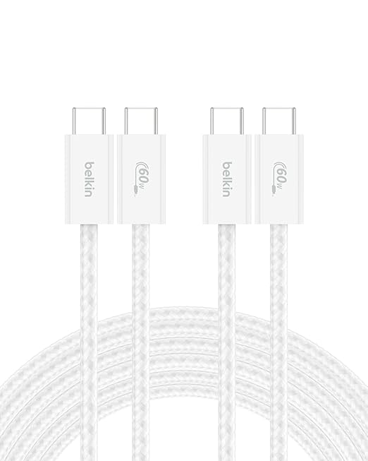 Belkin USB C to USB C 60W Braided Cable 2 Pack, 6.6ft iPhone Charger Cord