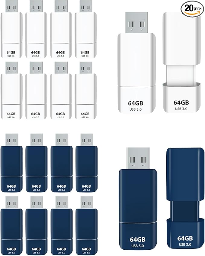 GIGASTONE 64GB Flash Drive (100 Pack) Z60NB USB 3.2 Gen 1, Ultra Fast, Retractable Capless Slider Design, Data Storage, Backup for PC/Mac/TV/Car Audio, USB 2.0/3.0/3.1 Compatible (Random Color)