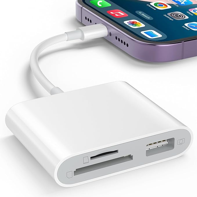 SD Card Reader for iPhone, Memory Card Reader with USB-C to Light-ning Adapter Plug and Play Trail Game Camera Micro SD Card Viewer Support SD/TF Card and USB for iPad No App Required (Black)