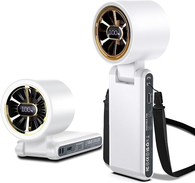 CAZOKASI Rechargeable Strong Wind Handheld Fan With Ambient Lighting 4 IN1 5000mAh Upto 22H For Desktop Waist Clip Neck (StrongWind/Pink)