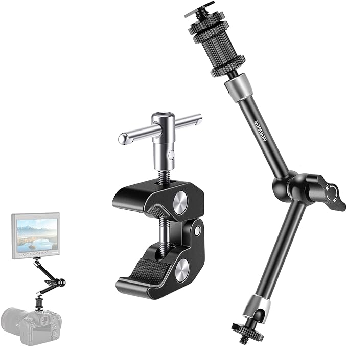 NEEWER 9.8"/25cm Adjustable Magic Arm with Super Clamp, 1/4" & 3/8" Threads, 1/4" Screws for Flash/LED Light/Microphone/Monitor, Compatible with SmallRig Camera Cage, Max Load: 3.3lb/1.5kg, ST25C