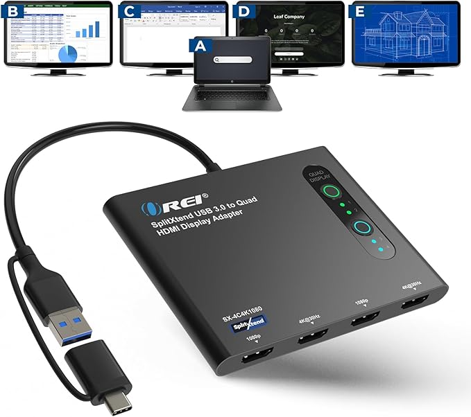 OREI SplitXtend USB C Docking Station Triple Monitor with 3xHDMI Ports, Thunderbolt 4 Dock, HDMI DisplayPort Hub, Dual Monitor HDMI Adapter Extend, USB C Splitter, 100W PD, SD Card Reader, 4K Output