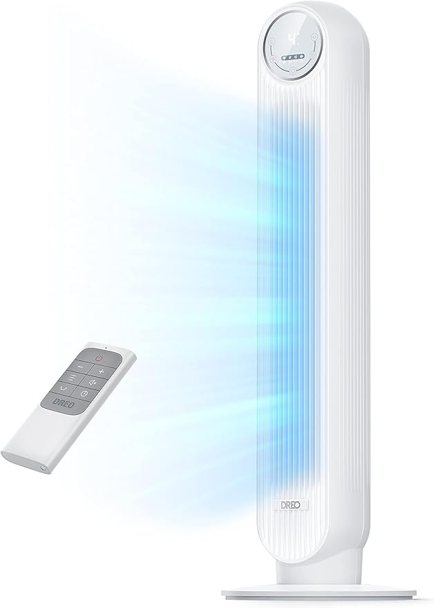 DREO Tower Fan for Bedroom, 28ft/s Velocity, 20dB Ultra Quiet, 8 Speeds