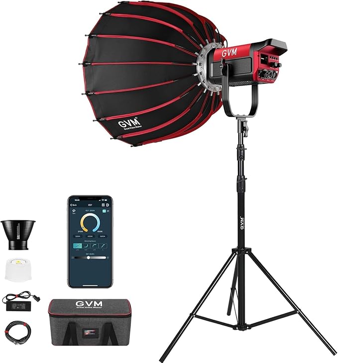 GVM 200W LED Video Light with Lantern Softbox, SD200B Continuous Lighting Kit with Bluetooth Mesh Network/DMX Control, 2700K-6800K Studio Light Photography Lighting Kit, 45400lux/1m, 12 Scene Effects