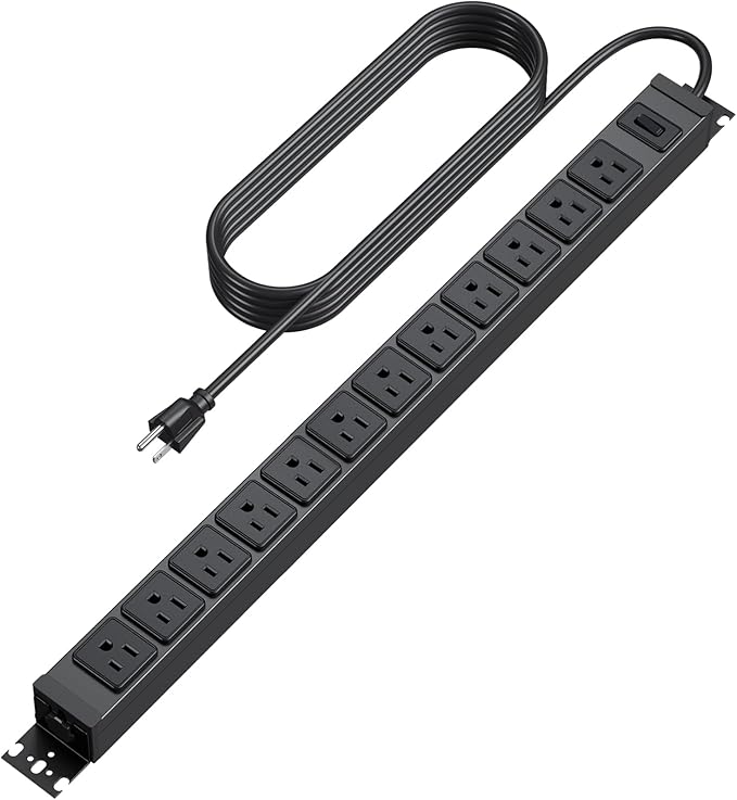 HHSOET 360° Rotating 12 Outlet Mountable Power Strip, Aluminum Alloy Long Power Strip,1200J, Heavy Duty Wall Mount Surge Protector with Switch