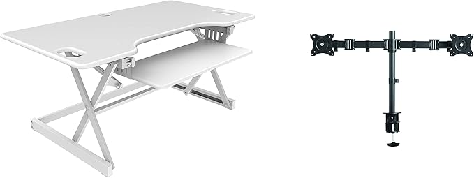 Rocelco 46" Large Height Adjustable Standing Desk Converter - Quick Sit Stand Up Triple Monitor Riser - Tall Gas Spring Assist Computer Workstation - Retractable Keyboard Tray - Black (R DADRB-46)