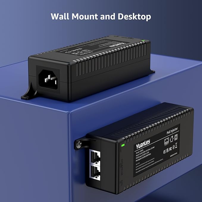 YuanLey Gigabit PoE Injector 60W, PoE++ Injector Converts Non-PoE to PoE++ Network, IEEE 802.3at/af, 10/100/1000Mbps PoE Adapter, Distances Up to 325 Feet, Plug & Play, Wall-Mounted