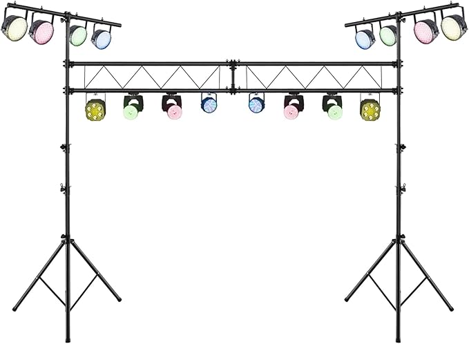 S AFSTAR DJ Light Stand, 14 FT Heavy Duty Metal Lighting Truss System W/Adjustable T Bars, 32 Mounting Points & Triangle Foot, Portable Light Truss for Audio Stage, 220 Lbs Load(Lights Not Included)
