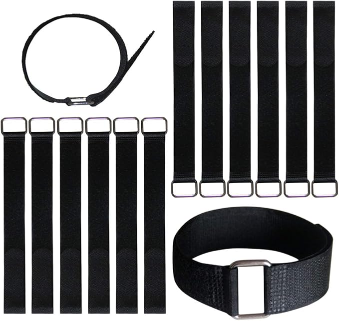 VIGAER 18 inch Extend Cable Strap and Adjustable Securing Strap with Buckle - 12 PCS Reusable Hook and Loop Fastening Nylon Cable Tie Wrap