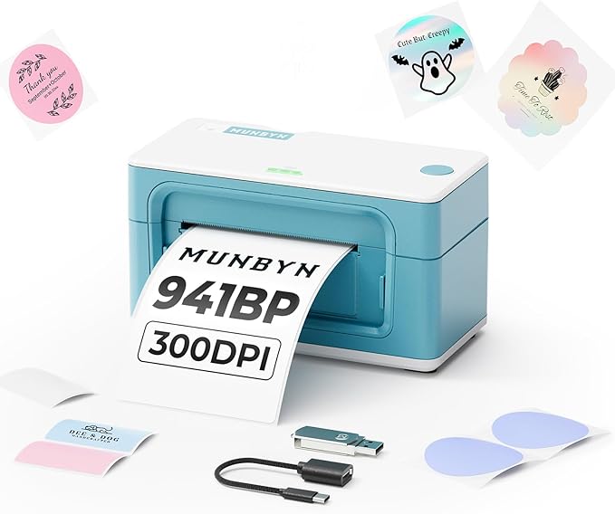 MUNBYN Bluetooth Thermal Label Printer 941BP, 300DPI Wireless 4x6 Shipping