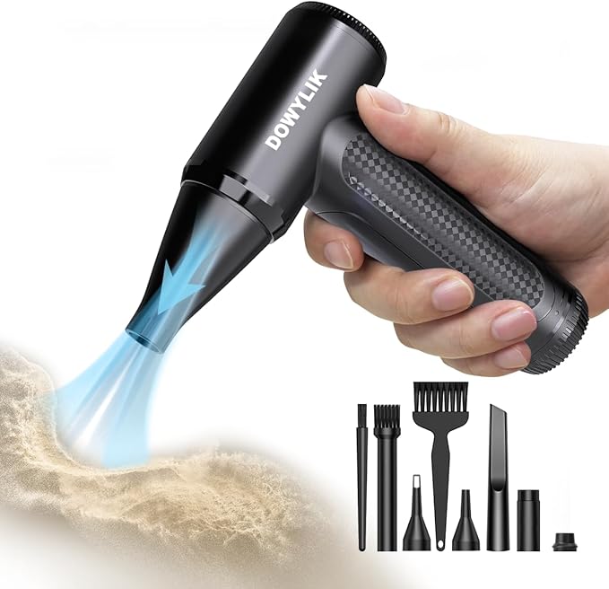 DOWYLIK Compressed Air Duster - 150000RPM Brushless Motor, Mini Air Blower for PC Cleaning Kit, Canned Air Duster for Computers, Rechargeable & Portable Compressed Air for Electronics