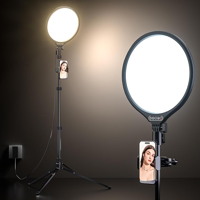 UBeesize 12" Ring Light with 62" Tripod Stand, Professional Big Ring Light with Phone Holder and Remote, Full Screen Lighting for Makeup, Live Stream, YouTube, Video Recording, Photography