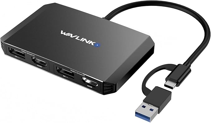 WAVLINK USB C or USB 3.0 to Dual HDMI/DisplayPort Adapter, Displaylink Monitor Splitter Extended Display for Dual Monitor 4K@60Hz, HDMI/DP Splitter Compatible with Mac M1-M5/Neo