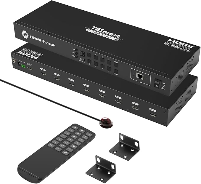 TESmart 16×1 HDMI Switch 16 in 1 Out 4K HDMI Switcher with IR Remote 4K@60hz 16 Port HDMI Switch Box HDCP 2.2,Auto Switch,19-inch Rack-Ears Mount,LAN Port Control,Auto Scan Switch