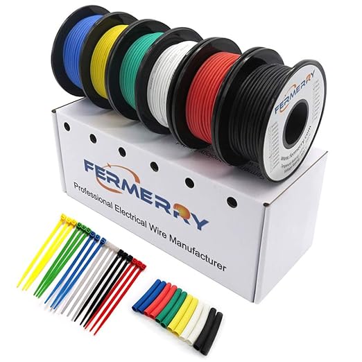 Fermerry 24 AWG Stranded Wire Spool 25ft Each 6 Colors