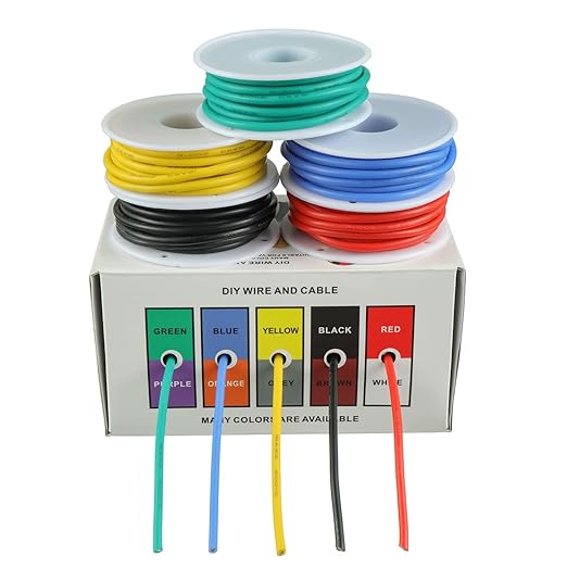 BOJACK 26 AWG Flexible Silicone Wire Electric Wire Hook up Wire Kit 300V Cables with Plus 20 φ3mm Heat Shrink Tubings and a Mini Wire Stripper(5 Colors 32.81Ft Each Color, 26AWG)