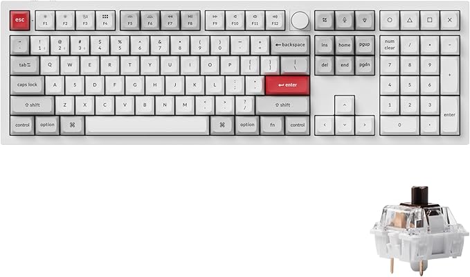 Keychron Q6 Pro Full Aluminum RGB Wireless Bluetooth Custom Mechanical Keyboard, Full-Size QMK/VIA Programmable Knob KSA Double-Shot PBT Keycap Hot-Swappable Red Switch, Mac Windows Linux - Grey