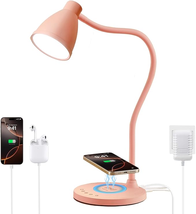 BOHON LED Desk Lamp for Home Office with USB C Charging Wireless Charger