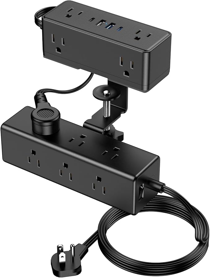 VILONG Dual Layer Desk Clamp Power Strip, 13 Outlets, 20W USB-C, 10FT Cord